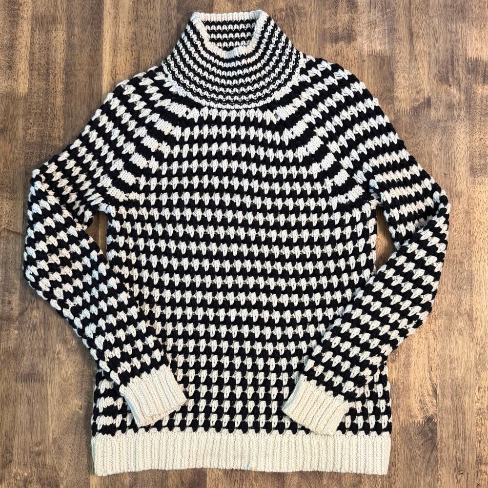 Chunky Knit Wool Blend Sweater Pullover Holiday Black White LOFT Women's Small - Picture 9 of 10
